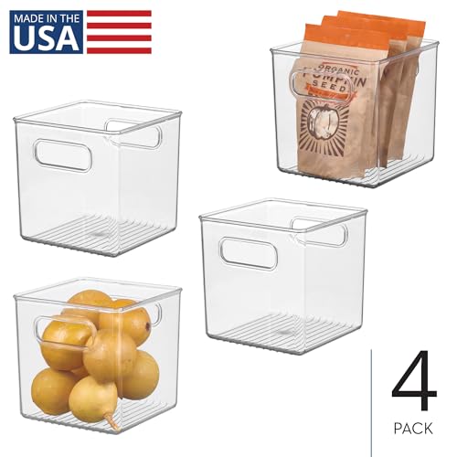 iDesign Storage Bin with Handles - Cube Organizer Bin for Pantry, Set of 4, Clear, Made in USA - style: Pack of 4