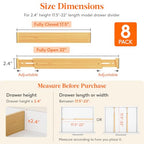 Lifewit 2.4" High 8 Pack Bamboo Drawer Dividers 45-55cm/17.5-22" Adjustable Wooden Drawer Organizer for Clothes/Utensils, Expandable Drawer Separator for Dresser/Kitchen/Bedroom/Office Organization - size: 2.4"H, 17.5-22"L