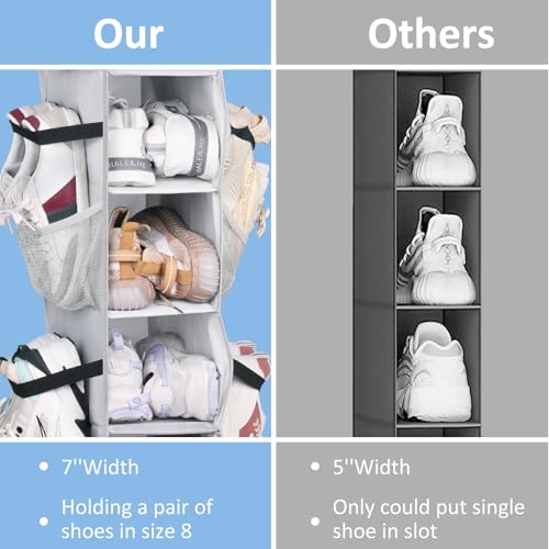 SLEEPING LAMB 8 Shelves Hanging Shoe Rack Hanger, Narrow Hanging Shoe Organizer for Closet Storage Clothes, Gloves, Bags, with 8 Large Mesh Pockets to Hold 16 Pairs Shoes in Dorm, Grey - color: Grey, size: 52''