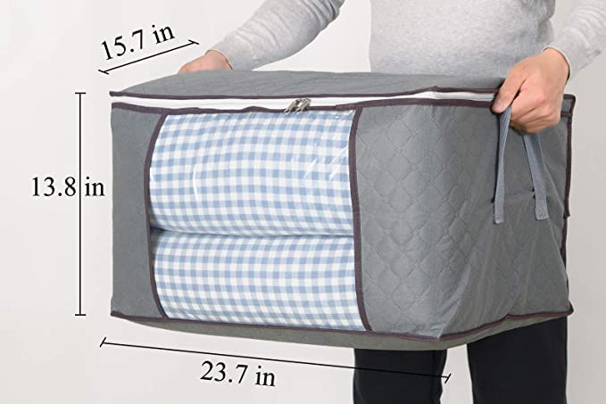 combocube 6Pcs Zippered Storage Bag for Closet King Comforter, pillow, quilt, bedding, Clothes, Blanket Organizers with Large Clear Window & Carry Handles Space Saver - color: Gray, Clear (6-Pack), size: Large