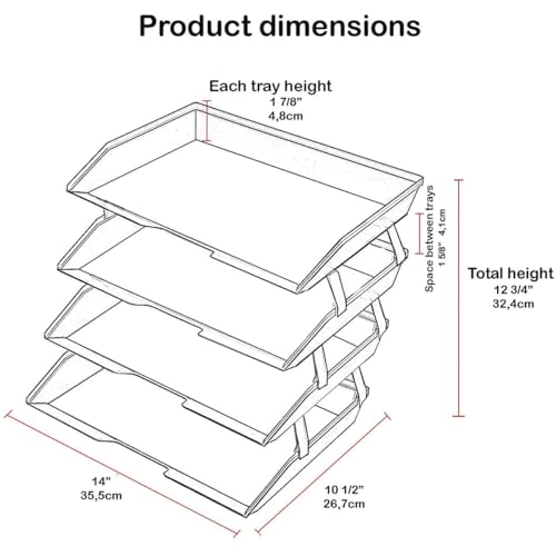 Acrimet 4 Tier Paper Letter Tray Side Load Letter Size, Office Desk File Document Organizer Plastic (Solid Green)