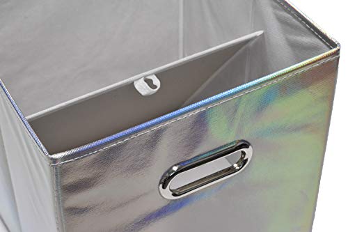 Handy Laundry 6-Pack Foldable Cube Storage Bins – Decorative Collapsible Organizer for Shelves, Closets, Underbed, Clothes, or Kids’ Toys (Shiny Silver) - color: Shiny Silver