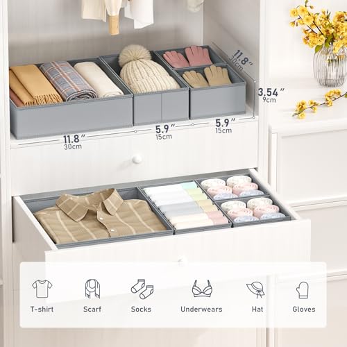 DIMJ Drawer Organizer Clothes- 26 Pack Baby Dresser Organizer for Nursery, Small Fabric Closet Drawer Organizer Bins for Underwears Socks, Foldable Storage Dividers Organization for Bedroom - color: Gray, size: 26 Pack