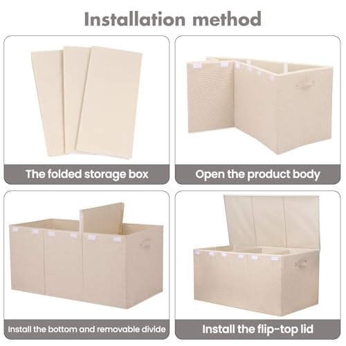 Extra Large Toy Box 167L, Sturdy Toy Storage Chest Organizer Bin Baskets with 2 Removable Divider for Boys, Girls, Kids, Nursery, Bedroom, Playroom, 35.5"x17" x17" (Linen Beige) - color: Extra Extra Large Beige