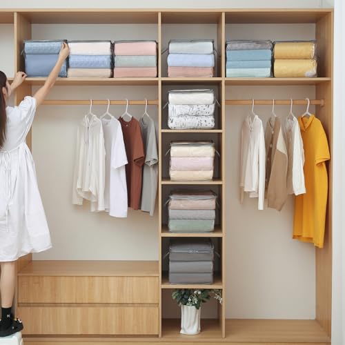 10 PCS Clear Zippered Storage Bags with Handles,Sweater Storage with Two-way Zipper,Foldable Closet Organizer Bed Sheet Organizer,Cube Plastic Organizer,Bag,Bin,for Clothes,Towel-GY - color: Grey, size: 11.81*11.81*11.81 inches