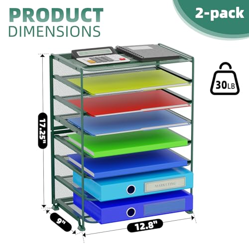 Simple Trending 2 Pack 8 Tier Letter Tray Paper - Mesh Desk File Organizer for Office School Desktop, Green - color: 2 Pack 8 Tier Green-Mesh Desk