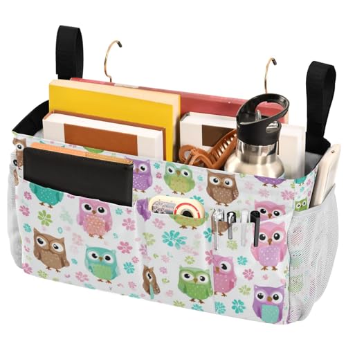 Bedside Caddy Hanging Bunk Bed Caddy Bed Organizer Hanging Pocket with 2 Hooks Bedside Storage Organizer Pocket Bag Holder Colorful Owls and Flowers - color: Colorful Owls and Flowers