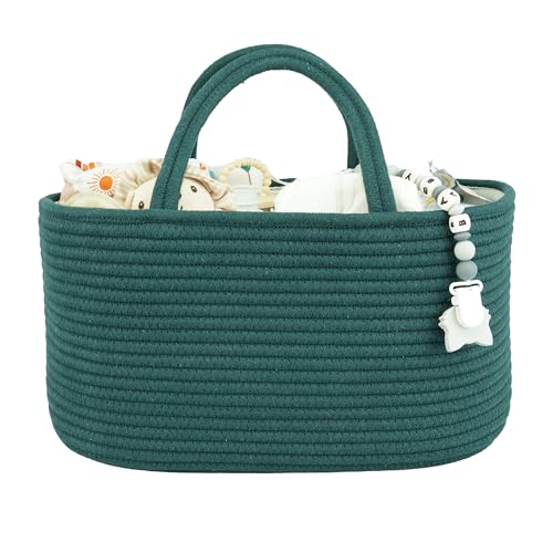XUANGUO Large Baby Diaper Caddy Organizer for Girl Boy Rope Nursery Storage Bin Basket Portable Holder Tote Bag for Changing Table Car Travel Baby Shower Gifts basket dark green - color: Dark green, size: Large