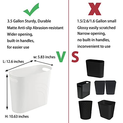 rejomiik Small Trash Can, 3.5 Gallon Slim Garbage Can Plastic Waste Basket with Handles Container Bin for Narrow Spaces Bathroom, Bedroom, Kitchen, Office at Home, White - color: White, size: 1 pack