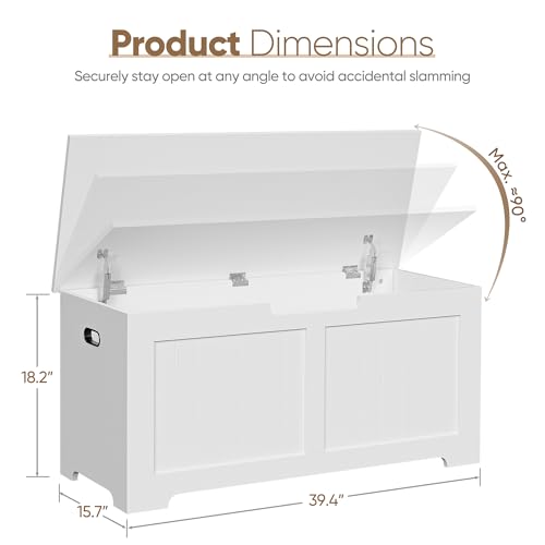 JungleA 39.4" Storage Chest Trunk,Large Wooden Storage Box Organizer Shoe Blanket Bench with 2 Safety Hinges,Supports 288 lb,Easy Assembly,for Entryway,Bedroom,Living Room,White - color: White, size: 39.4"