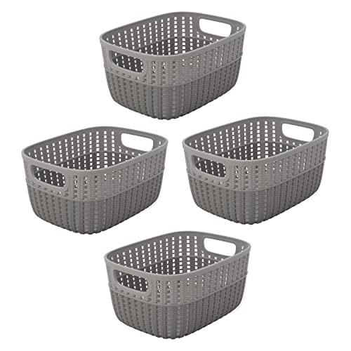 Simplify 4 Pack 2 Tone Sailor Knot Plastic Storage Tote | Decorative Basket | Closet Organization | De-clutter | Accessories | Toys | Bathroom Organization | Small | Grey/Grey - color: Grey/Grey, size: Small, style: 4 Pack