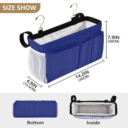 Blue Bedside Caddy Storage Bag Bedside Organizer for Bunk Bed Headboards College Organizer Caddy Hanging Shelf 6 Pockets with Hooks for Book Glasses Phone Holder - color: Royal Blue