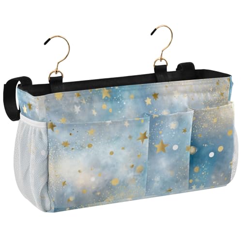 Bedside Caddy Metal Frame Hanging Organizer Bunk Bed Dorm Accessories Hook And Loop Storage Bag Large Pockets Light Blue Golden Stars - color: Light Blue Golden Stars