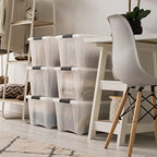IRIS USA 32 Qt Stackable Plastic Storage Bins with Lids, 6 Pack - BPA-Free, Made in USA - Discreet Organizing Solution, Latches, Durable Nestable Containers, Secure Pull Handle - Pearl - size: 32 Qt, style: 6 Pack