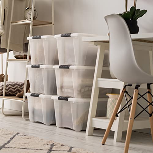 IRIS USA 32 Qt Stackable Plastic Storage Bins with Lids, 6 Pack - BPA-Free, Made in USA - Discreet Organizing Solution, Latches, Durable Nestable Containers, Secure Pull Handle - Pearl - size: 32 Qt, style: 6 Pack