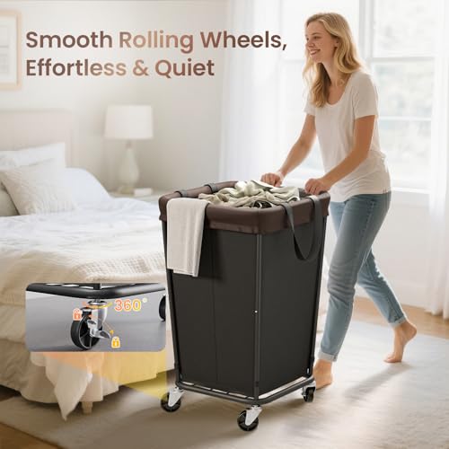 160L Laundry Basket with Wheels, 2-section Rolling Laundry Basket, Large Laundry Hamper with Wheels, Rolling Laundry Hamper Clothes Hamper for Home, Bathrooms and Dorm(Black) - color: 2 Section-Black, size: 160L