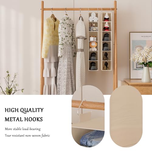 VERONLY Hanging Closet Shelf Shoe Organizer Set of 2 with Woven Bamboo Shelves,11.5 x 31.5 x 5.5 in, 6-Tier Design for Space-Saving Storage,Beige - style: Beige 2-Piece Narrow Hanging Set