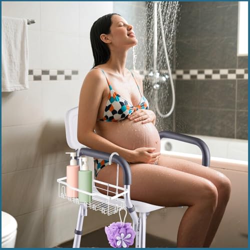 Shower Caddy Hanging, Stainless Steel Showers Organizer Rack with Hooks and Suction Cup for Elderly Seniors Disabled Handicap