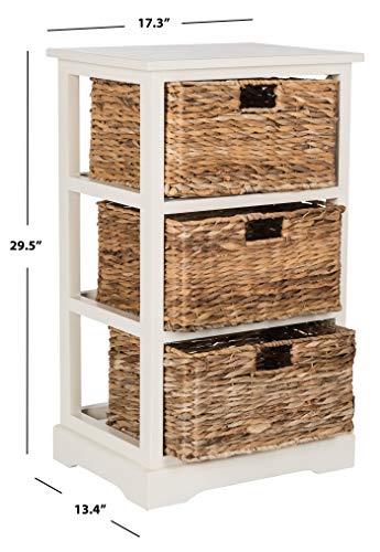 SAFAVIEH Home Collection – Halle Vintage White Storage Side Table with Wicker Baskets, Farmhouse Accent Storage, Fully Assembled (AMH5738B) - color: Vintage White
