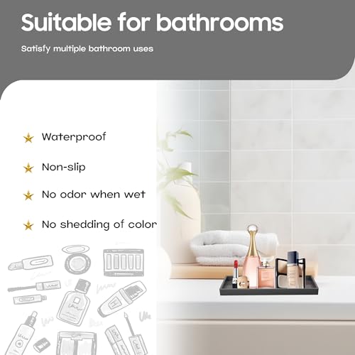 Vanity and Bathroom Tray, 7.7" ABS Countertop Organizer,Waterproof Vanity Tray for Toilet Tank,Perfume,Soap,Keys,Bathroom Accessories,Kitchen and Bath Trays,Non Slip Small Trays,Black,2 Pack - color: Black, size: 7.7'' x 4'' x 0.7'' (2 Pack)