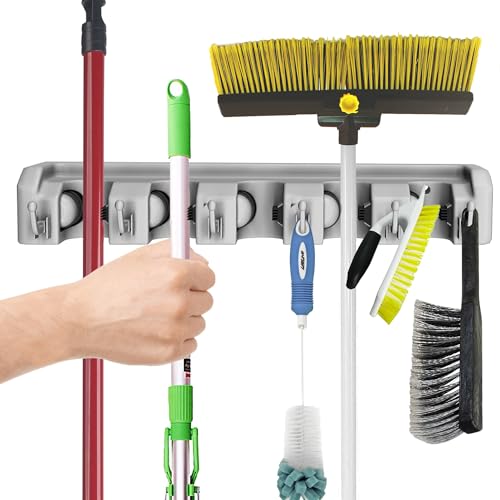 Wall Organizer with Adjustable Slots and Hooks - Wall-Mounted Tool and Broom Holder - Organization and Storage for the Kitchen and Garage by Stalwart - size: One Pack