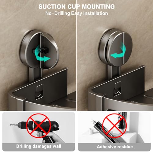 VOLPONE 2 Pack Shower Caddy Suction Cup, Corner Shower Shelves No Drilling, Showers Organizer Storage with Towel Bar & Removable Hooks, Bathroom Shower Shelf Rack for Inside Showers, Triangle - style: Triangle 2 Tier