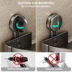 VOLPONE Shower Caddy Suction Cup, Corner Shower Shelves No Drilling, Showers Organizer Storage with Towel Bar & Removable Hooks, Bathroom Shower Shelf Rack for Inside Showers, Square - style: Square 1 Tier