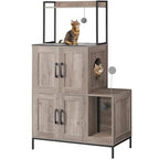 HOOBRO Cat Litter Box Enclosure Furniture, 2 in 1 Hidden Litter Box Furniture with Shelf, Double Litter Box Cabinet with 2 Dangling Plush Balls and 1 Toy Ball, Greige and Black BG78MW01 - color: Greige