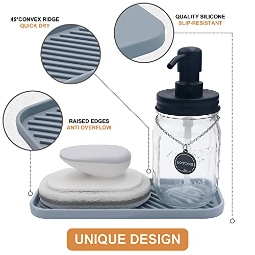 Silicone Organizer Tray, Soap and Sponge Holder for Kitchen Sink, Bathroom - Storage Tray for Dish Brush, Soap Dispenser, Dishwashing Accessories- 2 Pack (Gray) - color: Gray, size: 9.2 x 3.6 x 0.5 inches