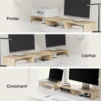FITUEYES Dual Monitor Stand – 3 Shelf Computer Monitor Riser, Wood Desktop Stand with Adjustable Length and Angle, Desk Accessories, Office Supplies Medium Oak, DT108006WO - color: Oak