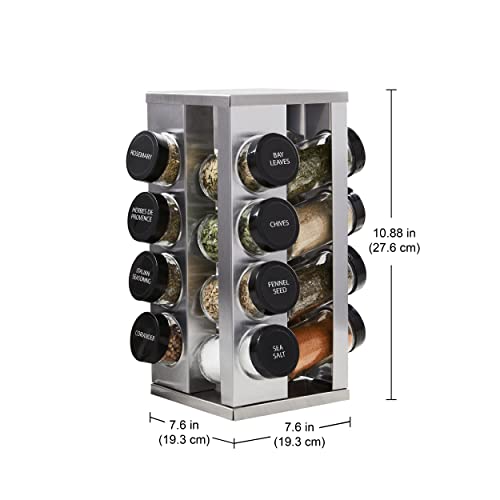 Kamenstein 16 Jar Heritage Revolving Countertop Spice Rack Organizer with Spices Included, FREE Spice Refills for 5 years, Brushed Stainless Steel with Black Caps | Revolving, Organizer, with Spices Included, with Black Caps - size: 16-Jar, style: 16-Jar