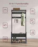 VASAGLE Hall Tree with Bench and Shoe Storage, Entryway Coat Rack with Shoe Bench, 2 Fabric Drawers, 10 Hooks, 11.8 x 31.7 x 71.5 Inches, Stone Gray and Ink Black UHSR429B04 - color: Stone Gray + Ink Black