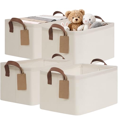CHICVITA 4 Pack Storage Baskets for Shelves, Collapsible Fabric Closet Baskets for Organizing, Shelf Bins with Metal Frame, Clothes Towel Organizer for Closet, 14.8" x 10.3" x 8.3", Beige - color: Beige, size: 20L (14.8"L x 10.3"W x 8.3"H)