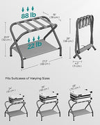SONGMICS Luggage Racks, Set of 2, Suitcase Stand with Fabric Storage Shelf, for Guest Room, Bedroom, Hotel, Foldable, Holds up to 110 lb, 27.2 x 15 x 20.5 Inches, Slate Gray URLR002G02 - color: Slate Gray, style: with Shelf