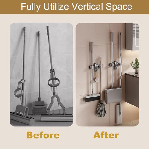 Broom Hanger Mop Hanger, Wall Mount Mop Grippers, No Punching Required Broom Hanger Organizer for Bathroom, Kitchen, Office, Laundry Room, Home Garden, Garage Storage and Organization Rack (Grey) - color: Grey