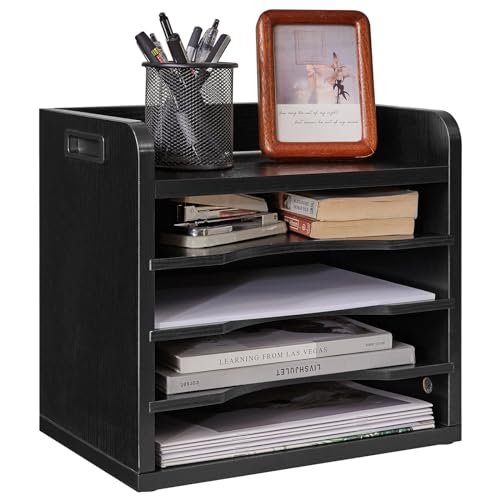 YMYNY Desktop File Organizer with Handle, Document Letter Mail Tray Sorter with 3 Adjustable Shelves, 5 Tiers Paper Holder for School Home Office Desk,Black,13.4 * 12.4 * 9.06" UHBC006B - color: Black