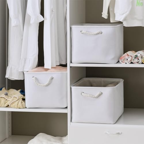 TheWarmHome Storage Basket for Shelves - 15.8x11.8x11.8 inch 3 Pack Fabric Storage Cubes, Collapsible Storage Bin for Organizing Organizer Closet Book Gift Dog(White) - color: White Color, size: 3PCS/Large Cube - 16L×12W×12H