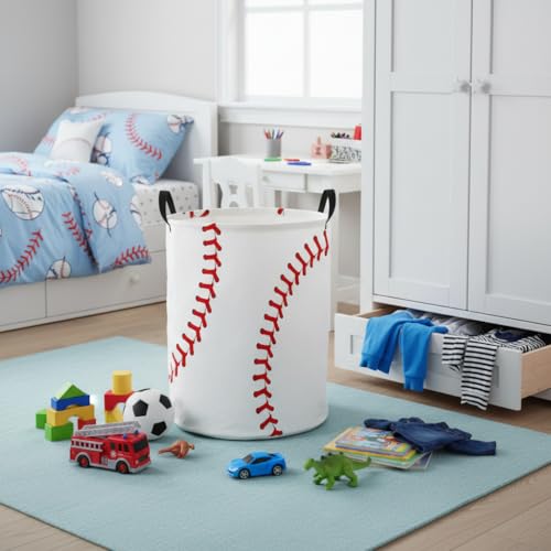 Baby Laundry Basket Baby Nursery Hamper Kids Laundry Basket Toy Storage Bin for Boys Room Decor Gift Baskets for Bedroom Bathroom(Baseball) - color: Baseball
