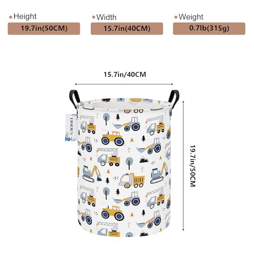 Round Construction Truck Collapsible Laundry Hamper for Nursery,Cute Forest Vehicles Excavator Toy Storage Bin for Kids Boys,Storage Basket for Home,Bedroom,Playroom,New Parent Gift(Excavator) - color: Round Excavator