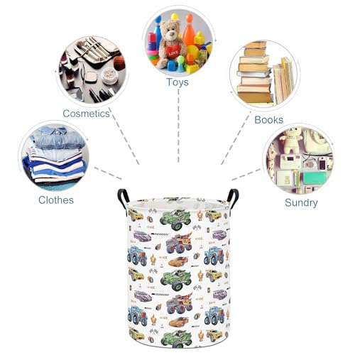 FANKANG Monster Truck Laundry Hamper Storage Basket, Nursery Hamper Canvas Laundry Basket Foldable with Waterproof PE Coating for Kids, Office, Bedroom, Clothes,Toys(Monster Truck) - color: Monster Truck