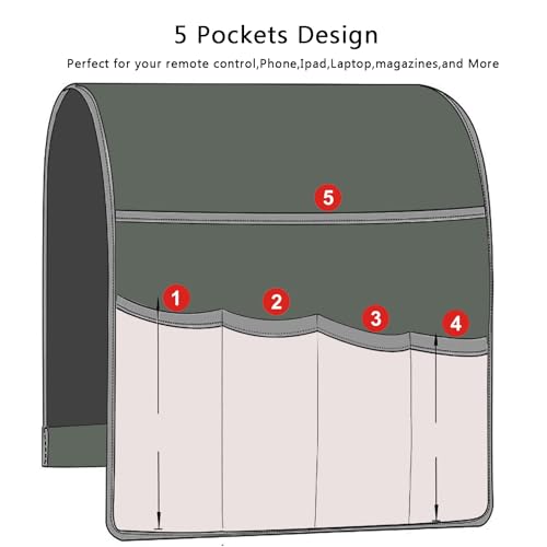 Armrest Organizer Non Slip Remote Control Holder Arm Chair Couch Caddy For Recliner Sofa Bedside With 5 Pocket Storage for Tablet Phone iPad (Lightgrey, W13 x L33) - color: Lightgrey, size: W13" x L33"
