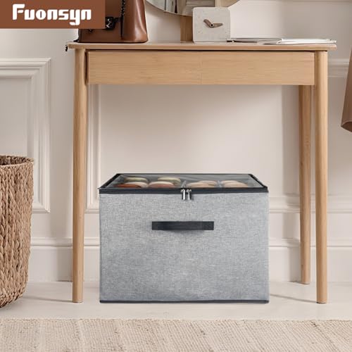 2 Pack Shoe Organizer, Shoe Storage Box with Clear Cover, Adjustable Dividers Fits 16-32 Pairs Shoe Boxes, Organizador de Zapatos, Grey - color: Grey-2 Pack
