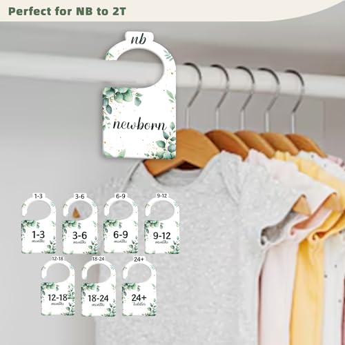 JMOST Eucalyptus Baby Closet Dividers for Nursery Closet Organizer, Newborn to 24 Months Size Clothes, Greenery Hangers with Size Dividers, Double Sided - color: Greenery