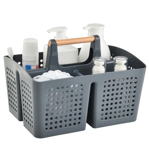Portable Shower Caddy Basket with Compartments, Plastic Divided Cleaning Caddy Organizer Storage Tote with Handle for Bathroom, College, Dorm Room Essentials, Dark Gray - color: Dark Gray