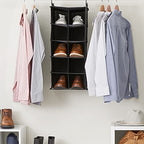 Household Essentials 10 Pocket Hanging Shoe Closet Organizer with Hooks - color: Black