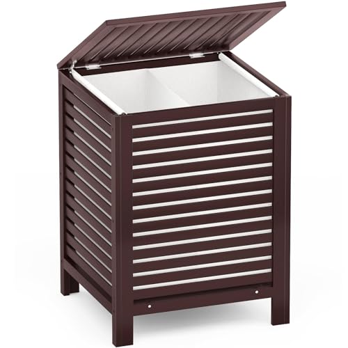 Homykic Bamboo Laundry Hamper with Lid, 120L Large Clothes Laundry Sorter with Removable 2-Section Liner Bag, Raised Laundry Basket Organizer for Clothing, Bathroom, Bedroom, Laundry Room, Espresso - color: Espresso