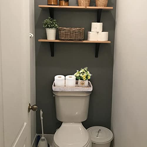 Sumnacon 16 Inch Rattan Bathroom Vanity Tray - Decorative Wicker Toilet Tank Tray for Paper Hand Towel,Vintage Storage Basket Bin for Bathroom Kitchen Toilet Tank Vanity Countertop Table Shelf,White - color: White, size: 16" x 6.5" x 1.8"