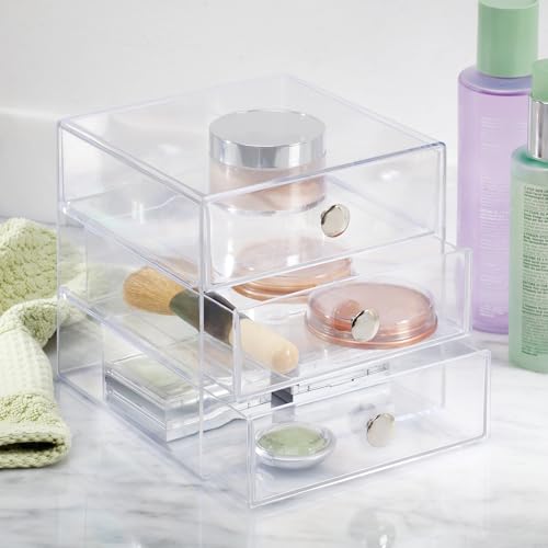iDesign Stackable 3-Drawer Makeup Organizer for Bathroom or Vanity Storage - Set of 2 - Clear - color: Clear, style: Pack of 2