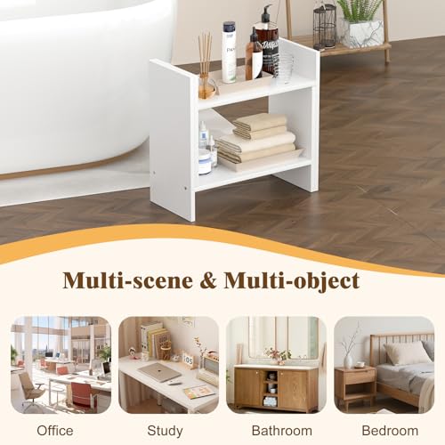 Desk Shelves Wood Desktop Orgnizer Shelf. Office Organization for Top of Desk Organizers and Accessories Bookshelf Shelving,Adjustable Tier H-Shape Mini Bookcase(White) - color: White