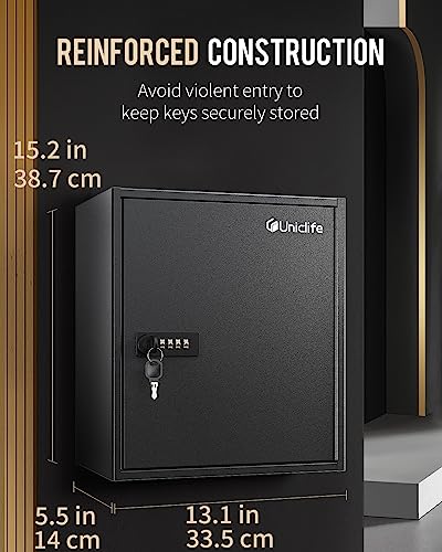 Uniclife 120 Position Key Cabinet with Combination and Key Lock Resettable Black Digital Security Storage Box Steel Key Organizer with Adjustable Racks Colorful Key Tag Stickers and Hooks - color: Black, size: 120 Keys